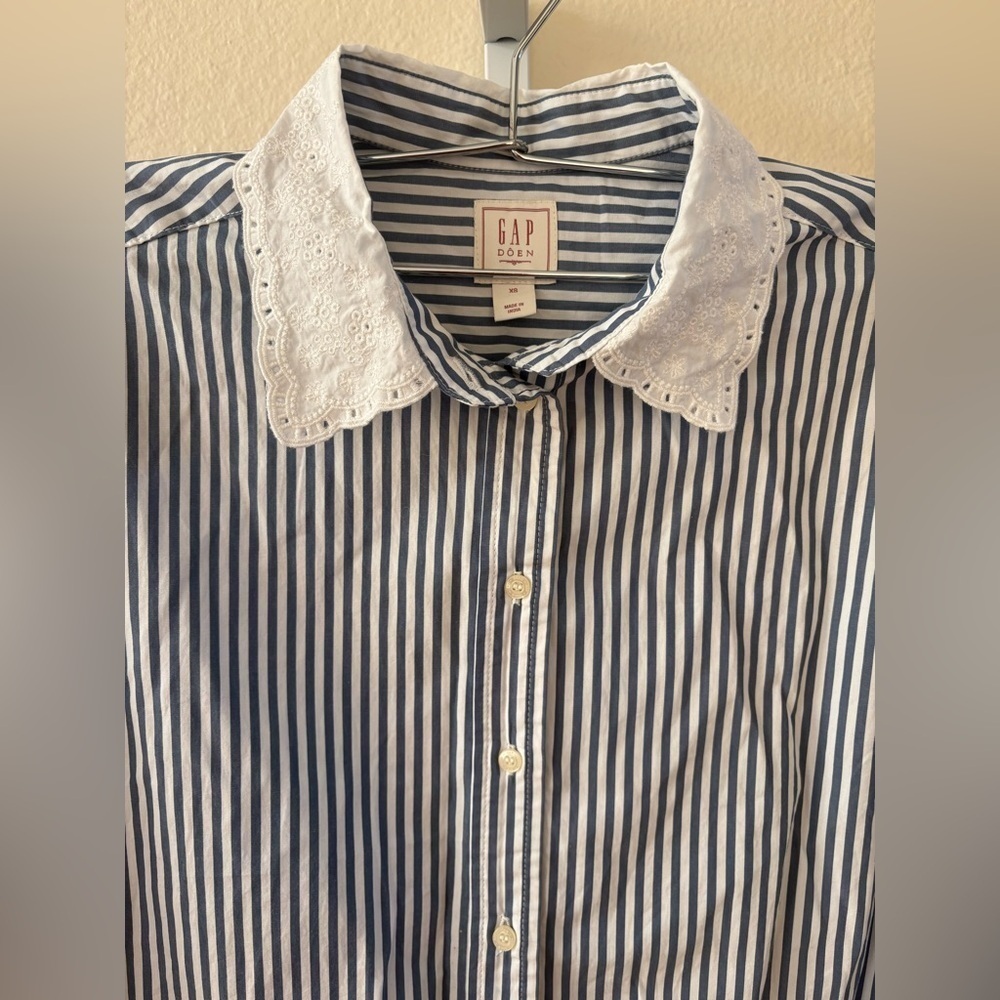 NWOT - GAP x Doen Organic Cotton Striped Big Shirt in Blue - Size XS - Picture 7 of 8